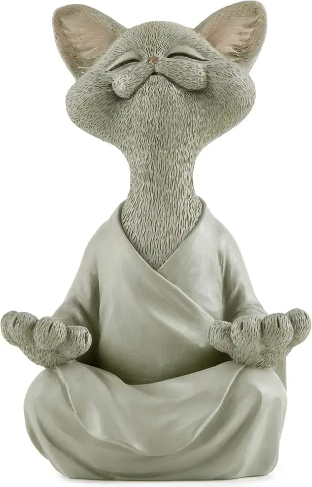 Meditating Happy Cat Statue – Zen Mindfulness Decor for Cat Lovers