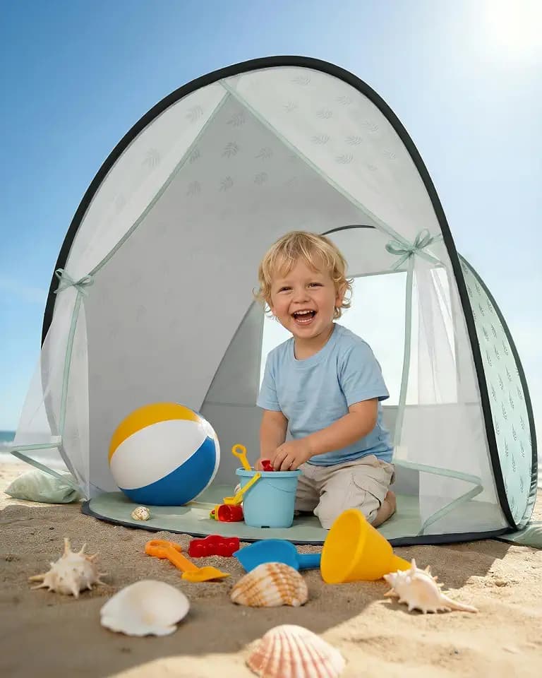 Strandmuschel Pop-Up Baby & Kinder - Strandzelt Windschutz (Grün)