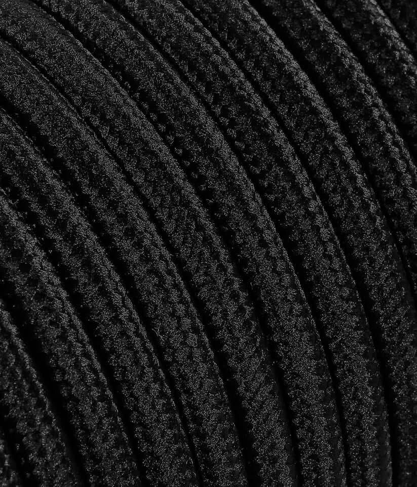Textilkabel für Lampe, Stoffkabel 3-adrig (3x1,50mm²) - Schwarz. Made in Italy (10 Meter)