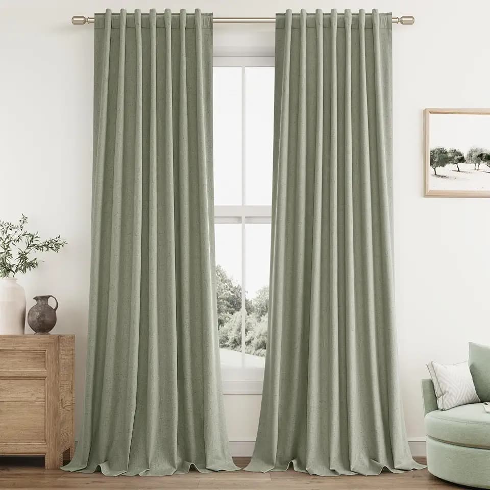 Guken 100% Blackout Linen Curtains 108 Inch Long for Bedroom 2 Panels