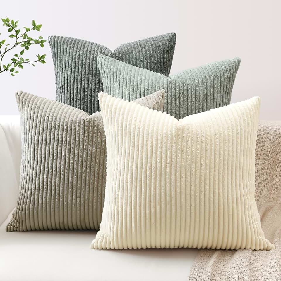 JOTOM 4er Set Cord Kissenbezüge Kissenhülle Dekorative Zierkissen Couchkissen Sofakissen Dekokissen Kordsamt Kissenbezug Deko Kissenhülle für Sofa Wohnzimmer (50x50cm, Grau Creme)