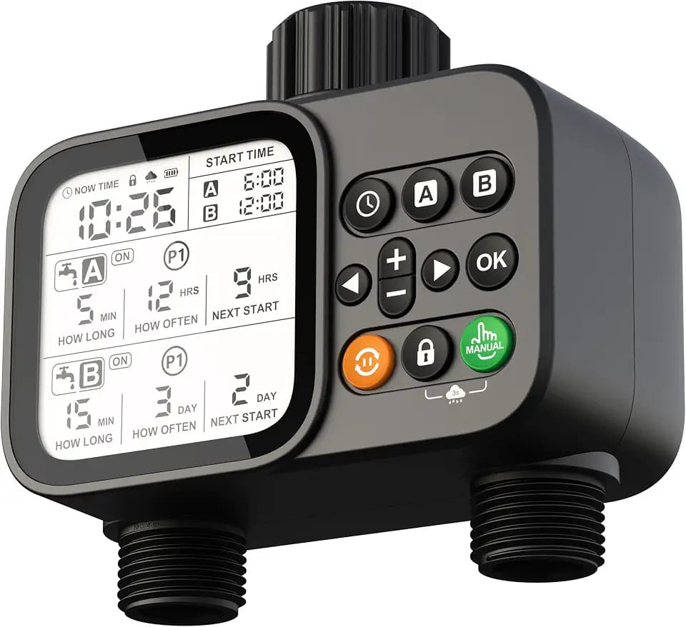 Cucixuhxinxi 2 Outlet Water Timer for Garden Hose, Programmable, Rain Delay