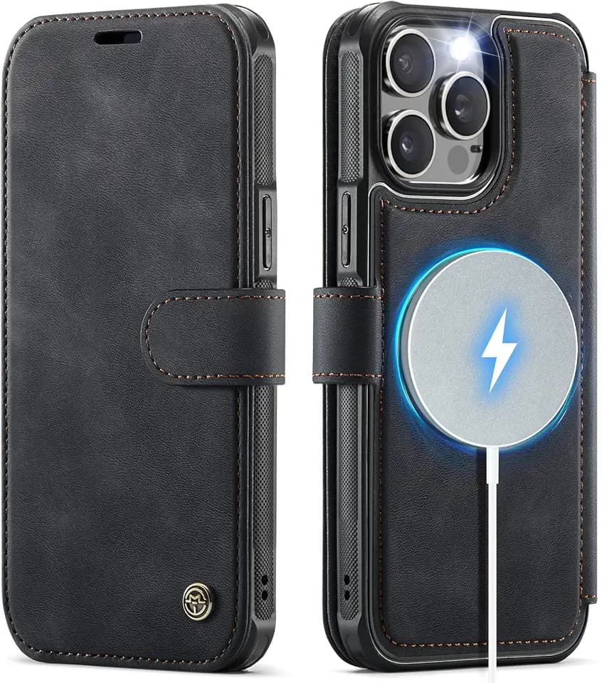 KZB für iPhone 14 Pro Hülle für MagSafe, Leder Klapphülle RFID Schutz