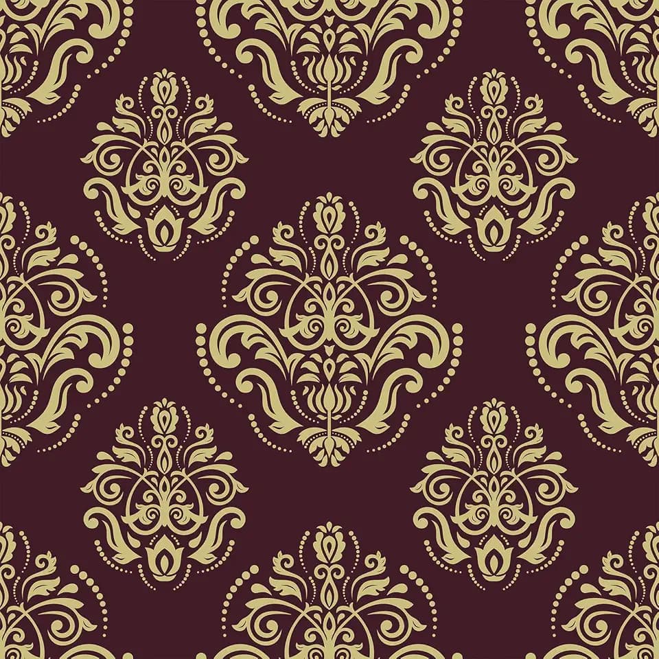 Victorian Damask Wallpaper Peel and Stick Vintage Red Gold Damask Floral Contact Paper for Cabinet Shelf Door Removable Textured Golden Retro Wallpaper for Bedroom Living Room 17.7"x157"