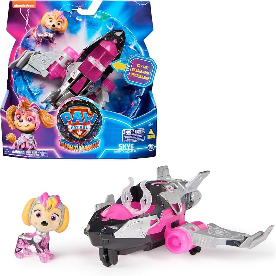 PAW Patrol: Der Mighty Kinofilm, Superhelden-Basis-Fahrzeug von Skye mit Welpenfigur, Flugzeug mit Licht- und Geräuscheffekten, Spielzeug geeignet für Kinder ab 3 Jahren
