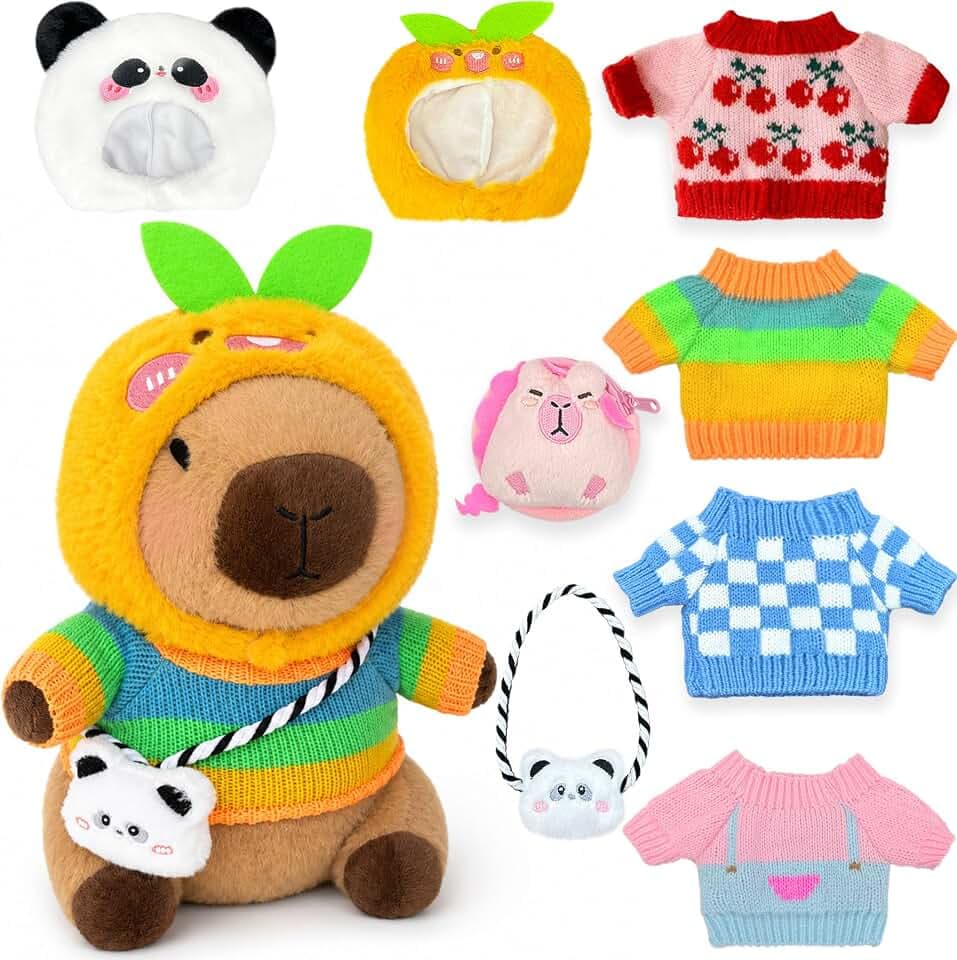 Capybara Plush with 9 Dress Up Clothes & Accessories