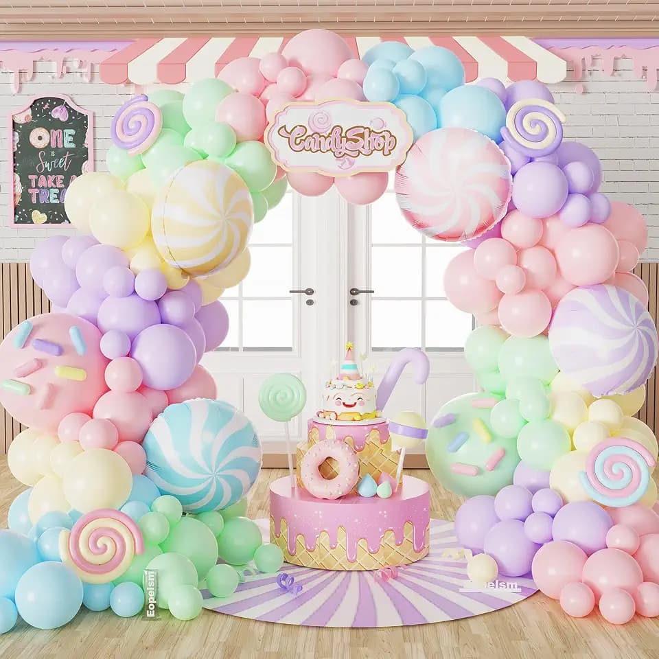 Candyland Party Decorations 178pcs Pastel Pink Blue Purple Green Latex Balloon Garland Arch Kit with Macaron Candy Foil Balloons for Baby Shower Sweet One Birthday Party Supplies
