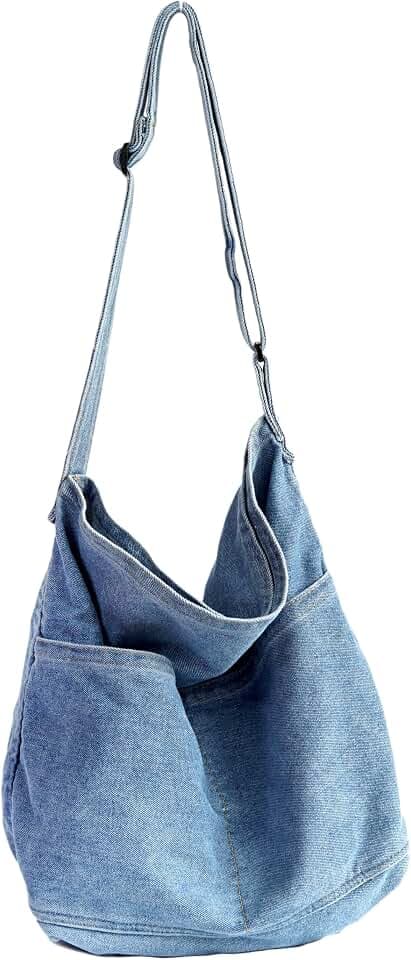 YunZh Denim Shoulder Bag for Women, Casual Style Lightweight Classic Retro Travel Shopper Hobo Bag