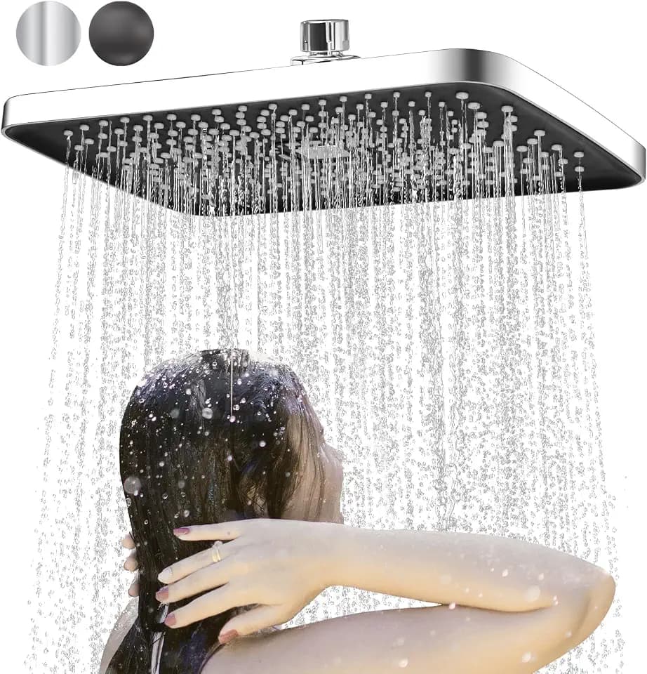 Regendusche Duschkopf Quadratisch Regenduschkopf 360° Verstellbarer Kopfbrause Einbauduschköpfe Wasserfall Duschkopf Überkopfbrause Mit Anti-Kalk-Düsen (Chrom, 28cm x 18.5cm) F