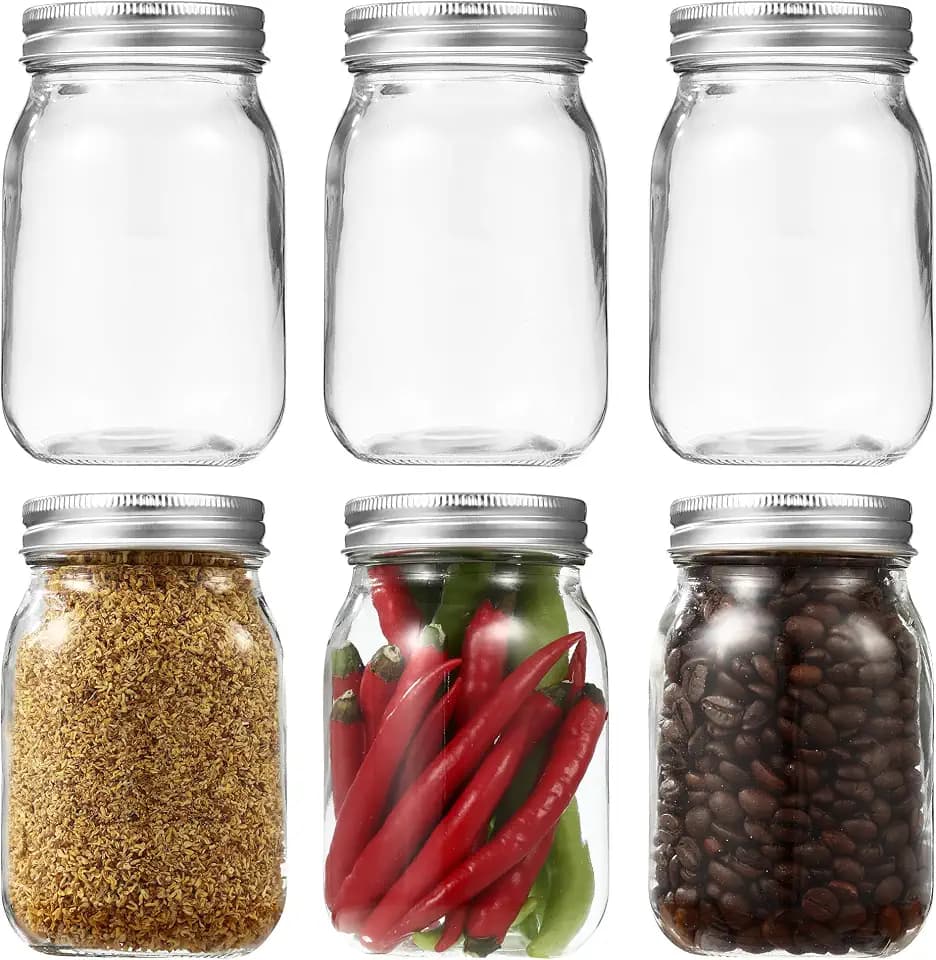6er Einmachgläser mit Schraubdeckel, 500ml Mason Jar mit Deckeln, Geeignet zur Aufbewahrung von Haferflocken, Joghurt, Salatdressing, Kaffeebohnen, Gewürzen (500ML-6pack)