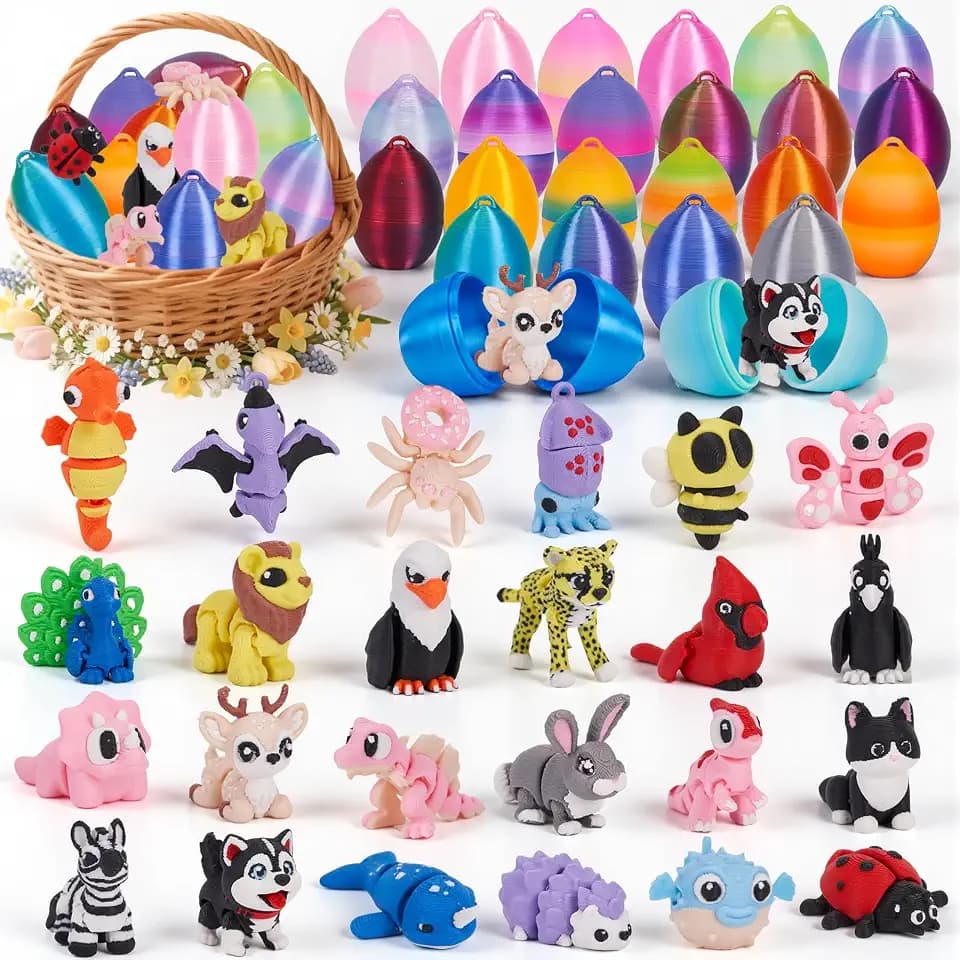 YILCER Mini 3D Printed Animals with Eggs Flexible Articulated Fidget Toys Cute Pocket Pets Party Favors Treasure Box Toys for Classroom Goodie Bags Fillers Carnival Prizes Rewards