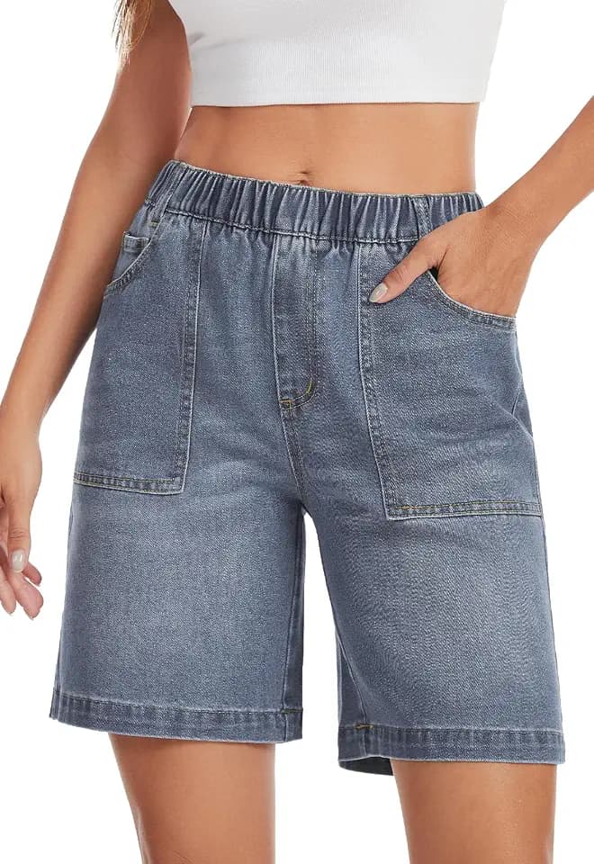 Alaster Queen Bermuda Shorts Damen Sommer Mode Kurze Hose Damen Freizeit Elastischer Bund Shorts