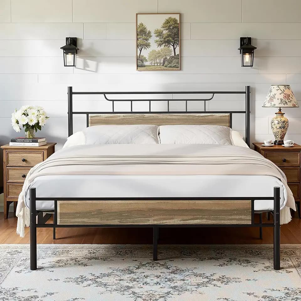 VECELO Bettgestell, 140 x 190 cm, einfacher Plattformrost, Lattenrost aus hochwertigem Stahl, Aufbewahrung unter dem Bett, einfache Montage, hellschiefergrau
