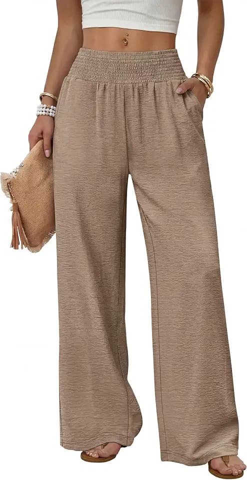 Sampeel Wide Leg Pants Woman High Waist Trousers with Pockets Casual Lounge