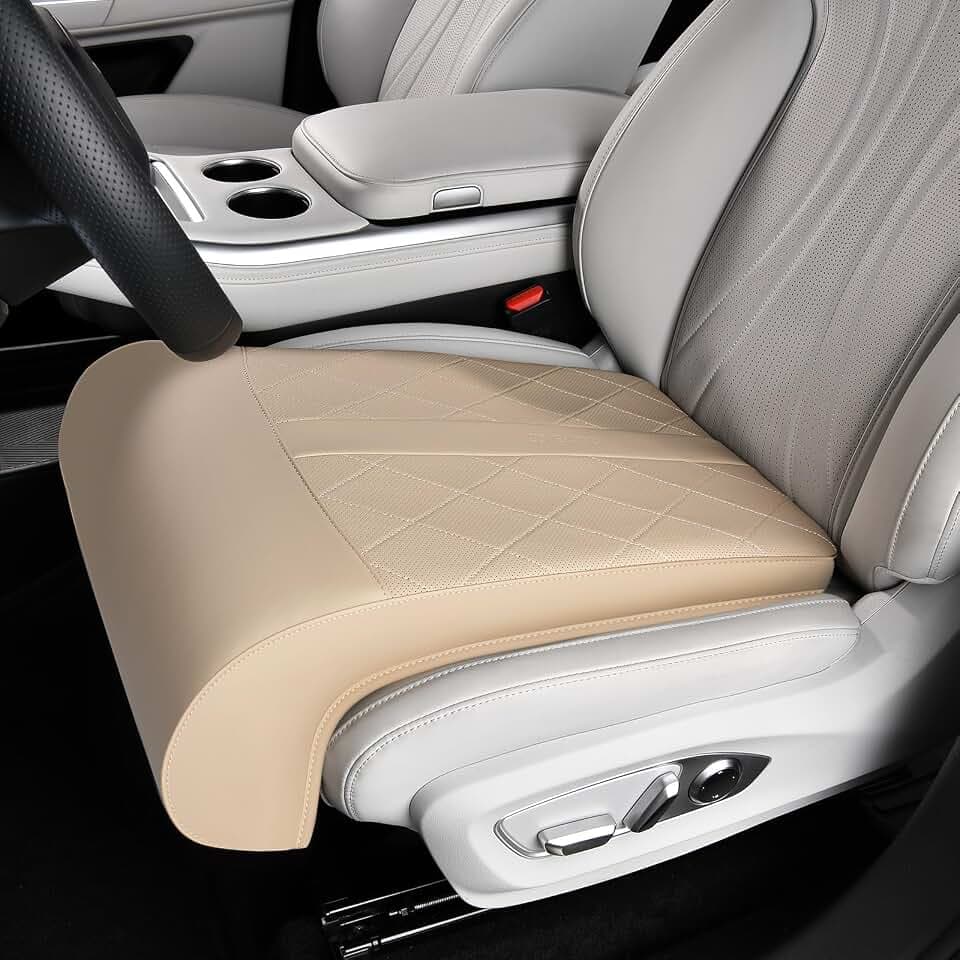 Coverado Car Seat Leg Extender, Leg Support Cushion, Car Leg Extension Cushion for Driver Seats, Universal Car Seat Extender Leg Support, Leather Car Seat Cushion for Long Driving (Beige)