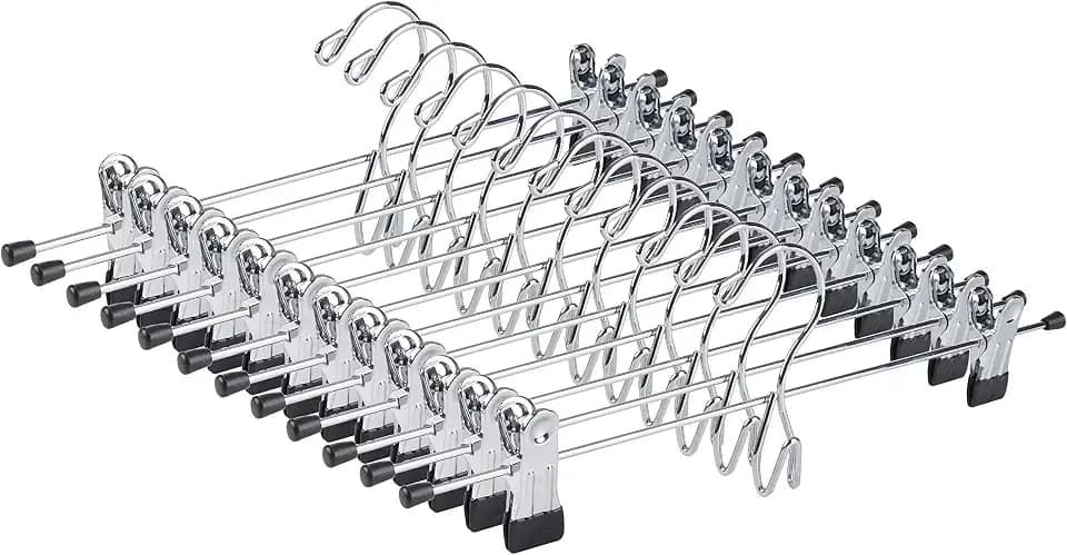 Amber Home 12 Pack Heavy Duty Add on Metal Pants Skirt Hangers with Clips