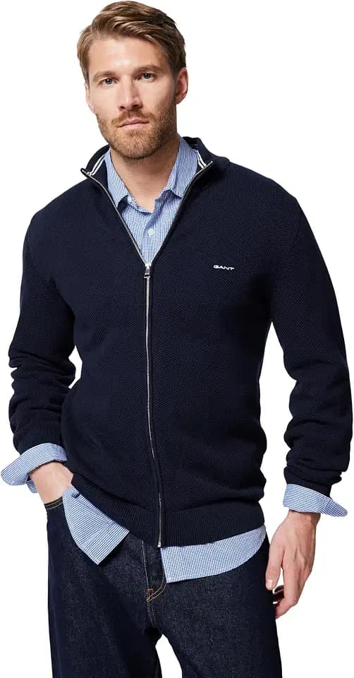 Gant Herren Cotton Pique Zip Cardigan Strickjacke (1er Pack)