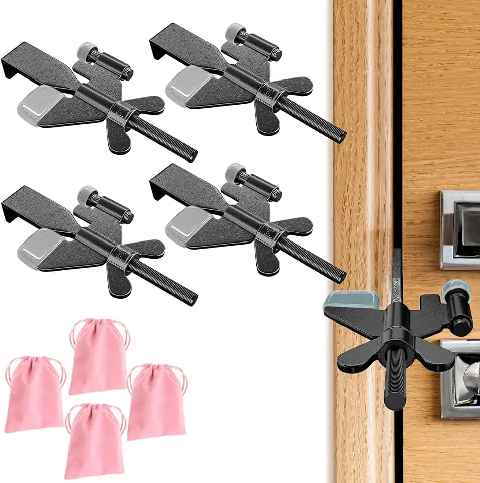 4 Pack Adjustable Portable Door Lock, Hotel Door Locks for Travelers, Prevent Unauthorized Entry, Door Stoppers Security for Travel Bedrooms Apartment Airbnb Dorm, with Silicone Caps