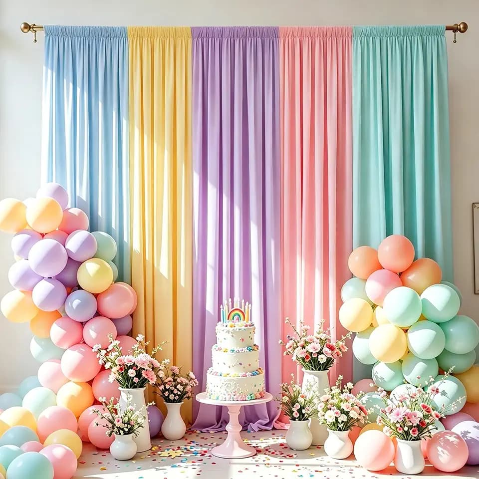 10x7FT Pastel Backdrop Curtain - 5 Colors Unicorn Backdrop Curtains - Wrinkle Free Pastel Rainbow Backdrop Draping Fabric for Baby Shower, Party, Classroom, Back-to-School & Unicorn Birthday Decor