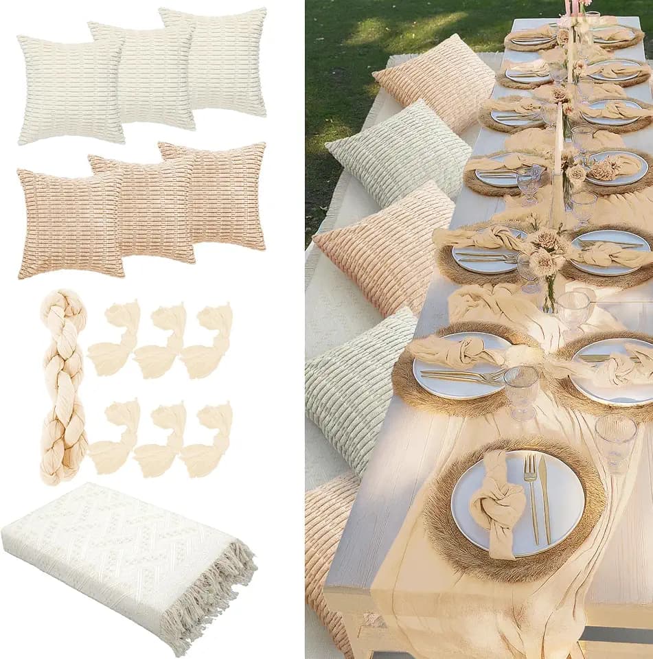 14 Pack Extra Large White Picnic Blanket Kit 91x71'' Outdoor Boho Rug Decor