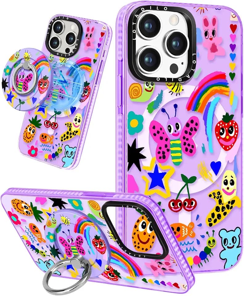 Lotadilo for iPhone 15 Pro Max Case with Stand, Art Crayon Painting