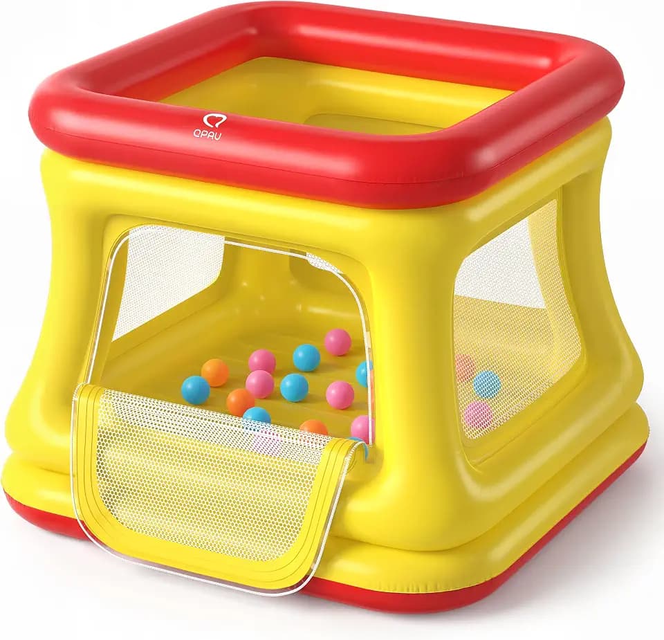 QPAU 3-in-1 Inflatable Bounce House with Pump for Toddlers 1-3