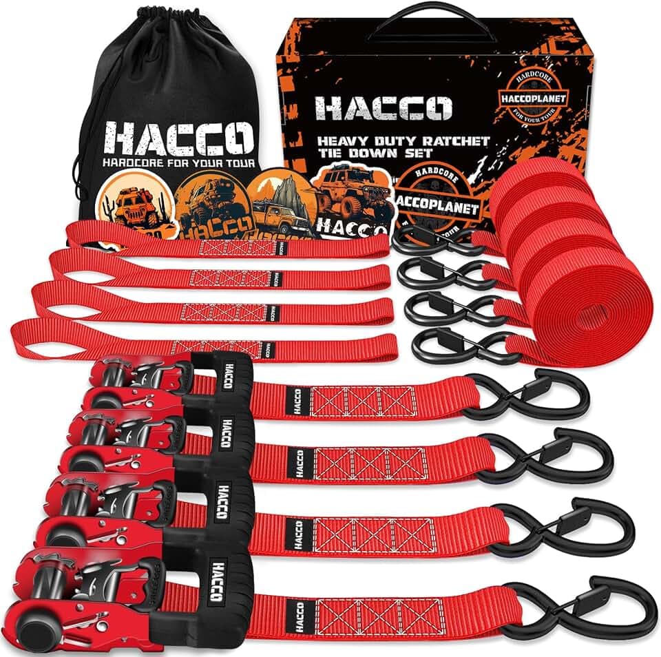 HACCOPLANET 1.6in Heavy Duty Ratchet Tie Down Straps 4PK for UTV Truck
