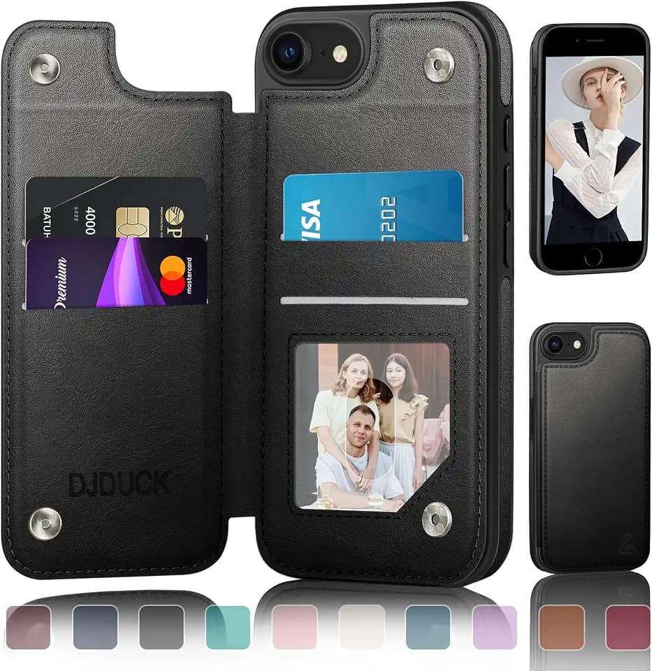 DJDUCK Designed for iPhone 7/8/SE2020/SE2022 Case Wallet with Card Holder, [Magnetic Clasp Cover] [RFID Blocking Leather Protection] Shockproof Women Men Cases 4.7 Inch for Apple 7/8/SE2/SE3 Black