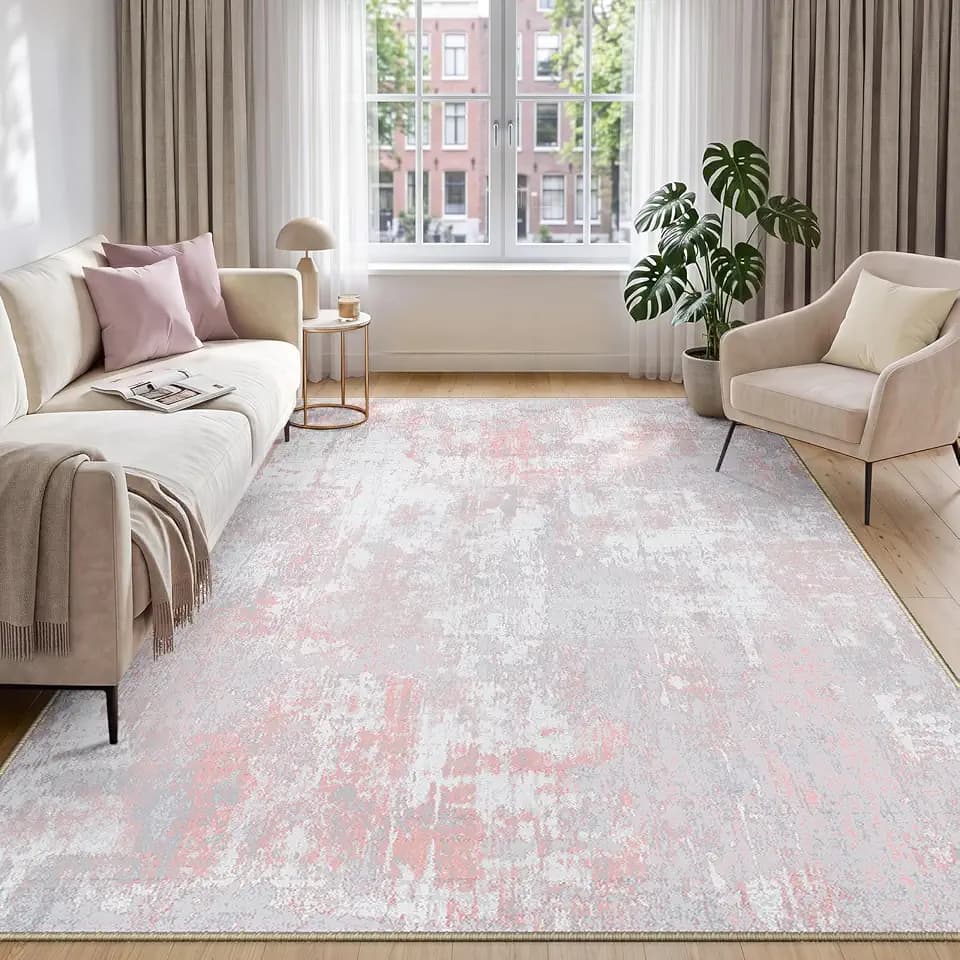 INOVADAY Abstrakt Waschbarer Teppich 150x210 cm Rosa Grau