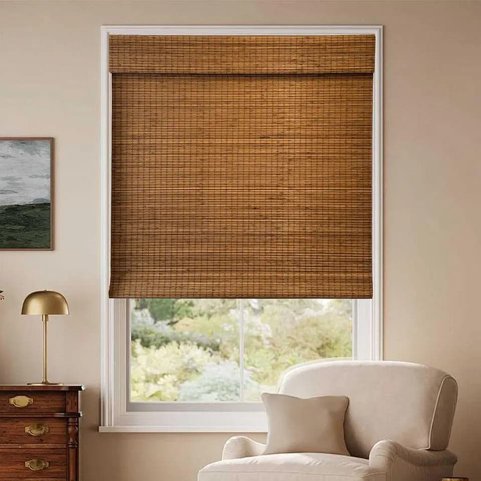 Niche Blinds Cordless Roman Shades, Pure Natural Bamboo, Light Filtering Blinds for Window Treatment, Privacy Yellow-Brown 30x48in