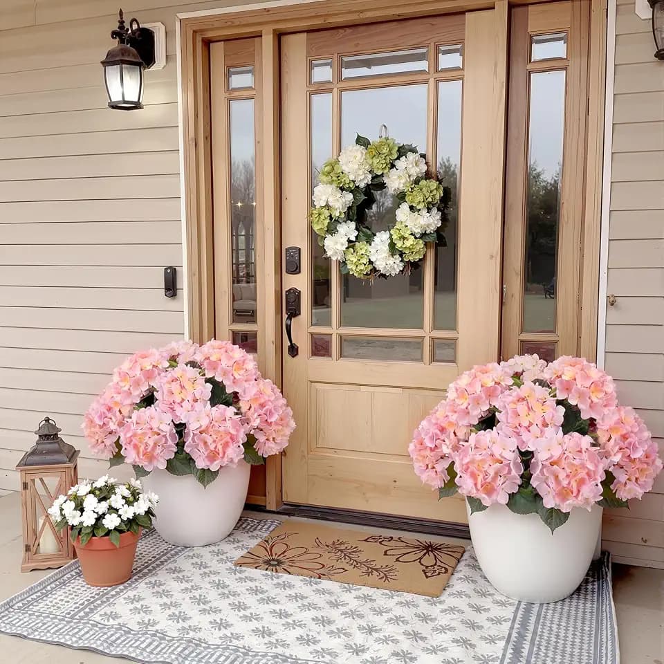 Janinka 2 Pcs 20 Inch Pink Artificial Hydrangea Flowers for Outdoors, Large Fake Hydrangea with 15 Inch 5 Heads Blossom Uv-Resistant Waterproof for Table Centerpieces Wedding Yard Garden Decoration