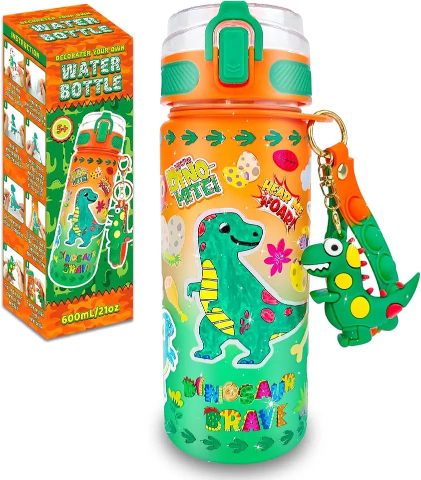 EDSPORTSHOUSE Decorate Your Own Water Bottle Kits for Boys Age 5-12,Dinosaur Painting Crafts,Fun Arts and Crafts Toys for Boys Birthday Christmas(Dinosaur)