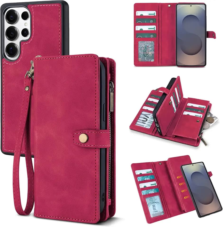 TwoHead for Samsung Galaxy S25 Ultra Wallet Case,11 Card Holders,Wine Red