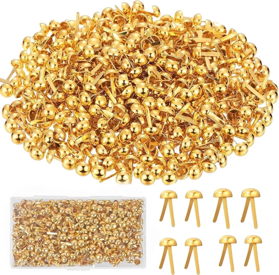 300 Stück Musterbeutelklammern Metall,Gold Rundkopfklammern Mini Brads