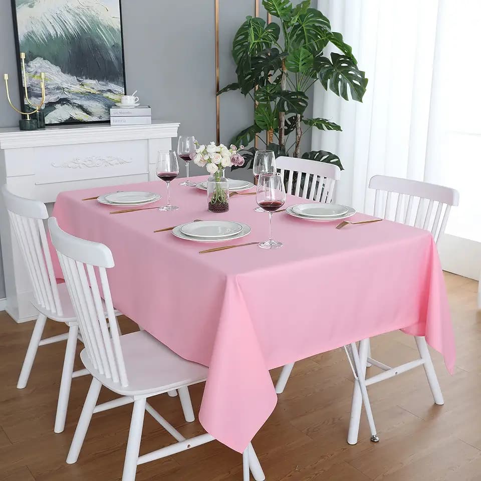 FOLINS&HOME Pink Rectangle Tablecloth, 90 x 132 Inch Waterproof Table Cloth