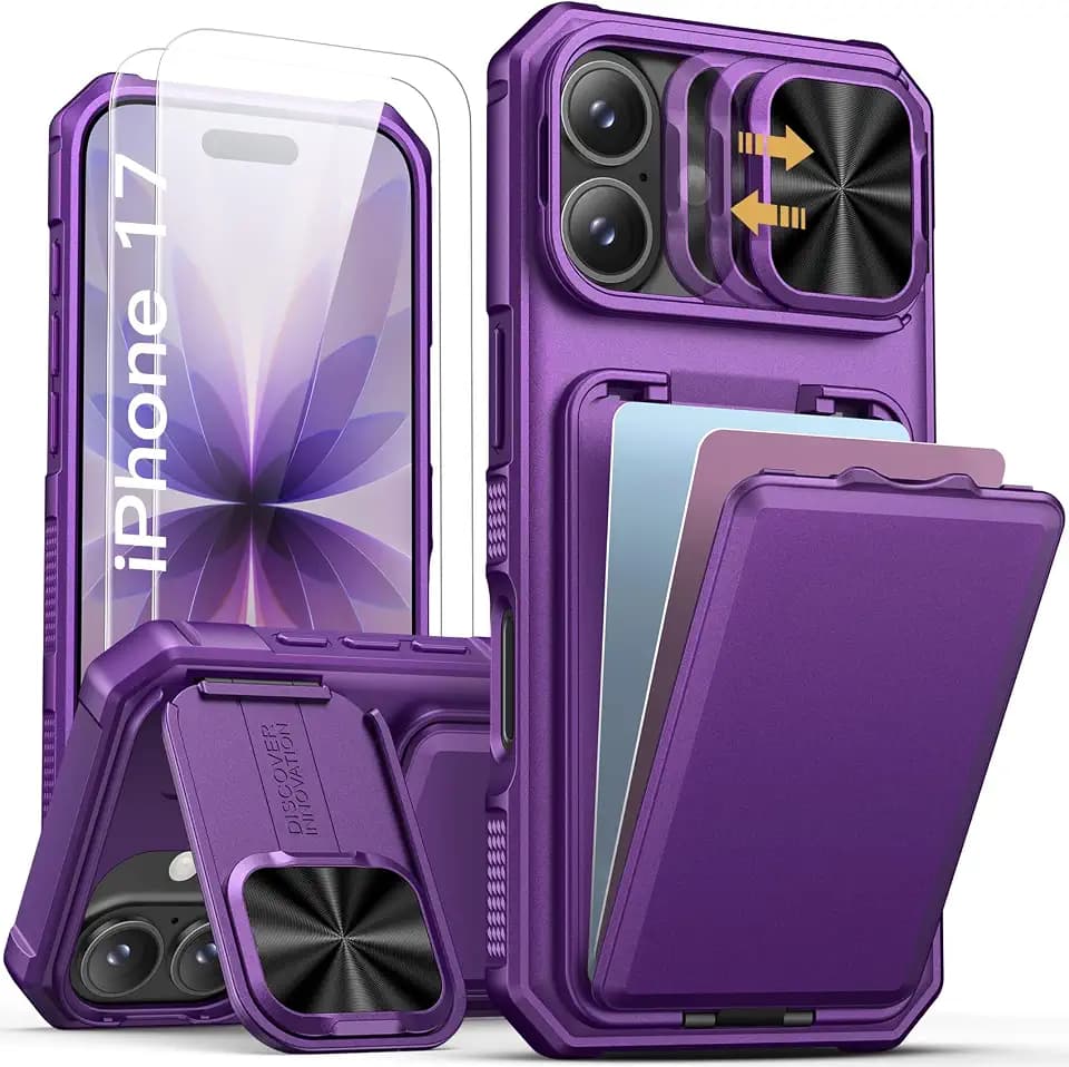 SSLOTSCASE for iPhone 17 Case with 2X Screen Protector, Dark Purple