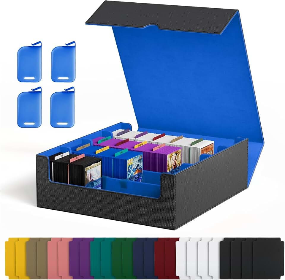 UAONO Kartenaufbewahrungsbox für Trading Cards, 2400+ MTG Commander Deck Box mit 24pcs bunten Teilern, Kartenetui passend für Magic TCG PTCG Spielkarten(schwarz&blau)