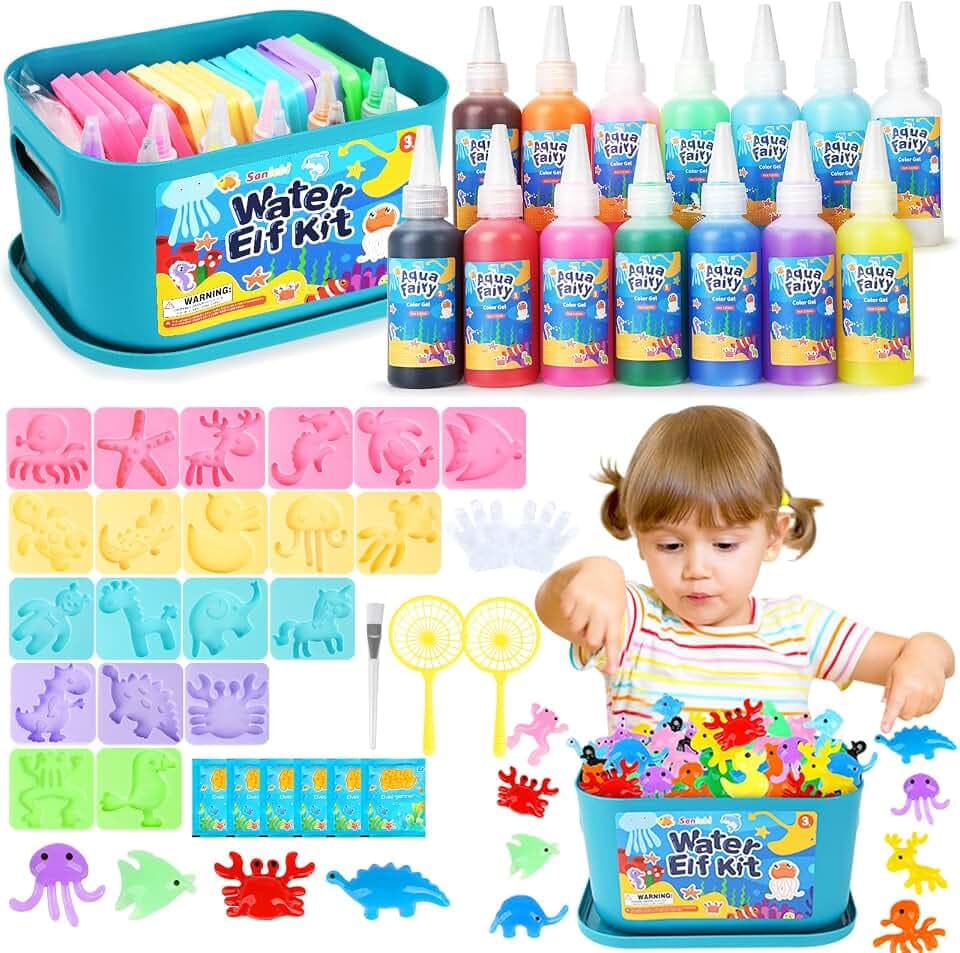 Sanlebi Aqua gelz Colossal Set, 46 PCS Aqua Gelz Set, enthalten 14 Flaschen Farbgel & 20 Formen, Magic Water elf für Kinder 4 5 6+, Geburtstag, Weihnachten, Ostern, Geschenk für Jungen Mädchen