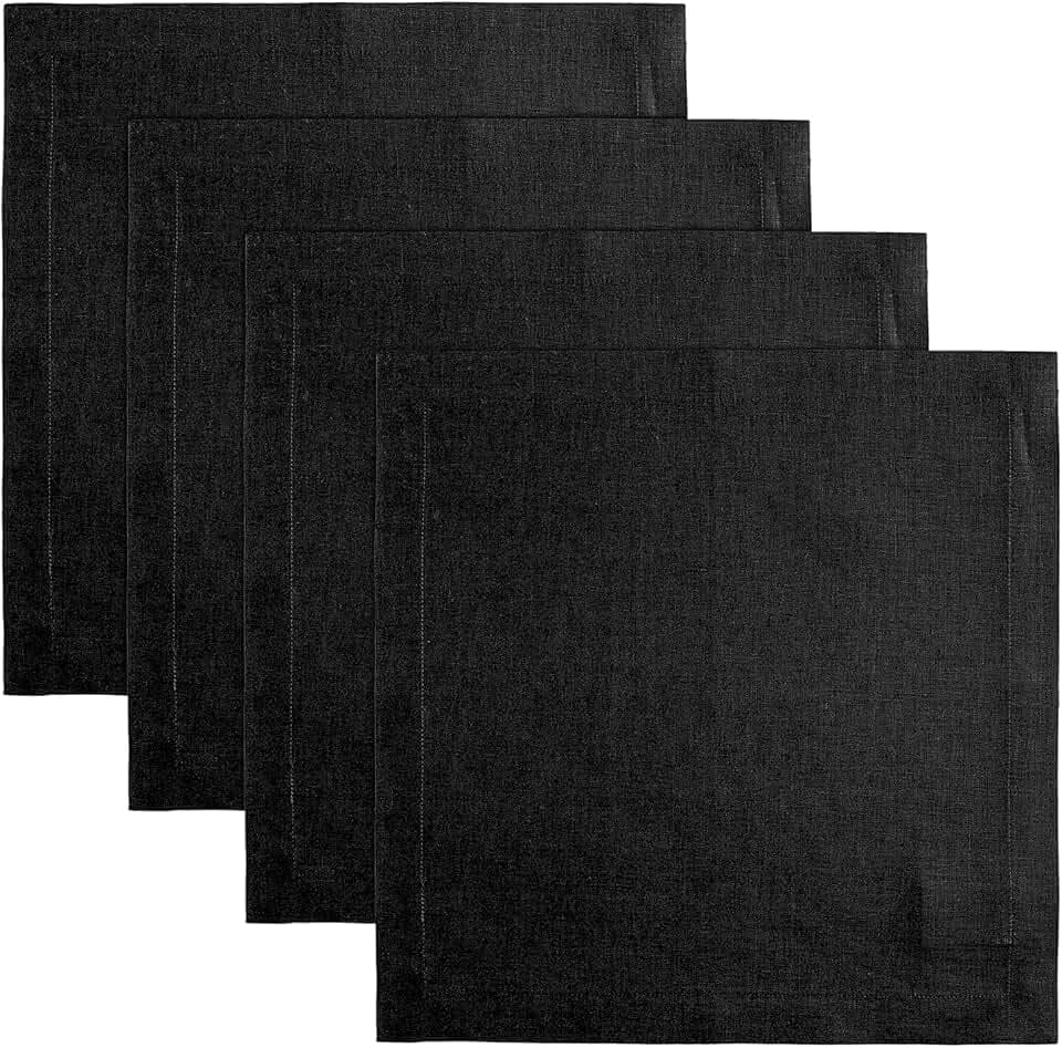 Solino Home 100% Linen Square Placemats Black, Fete 14 x 14 in, Set of 4