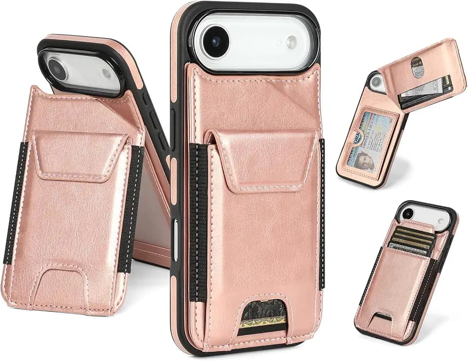 SkyEagle for iPhone 17 Air Case Wallet with Card Holder,Rose Gold
