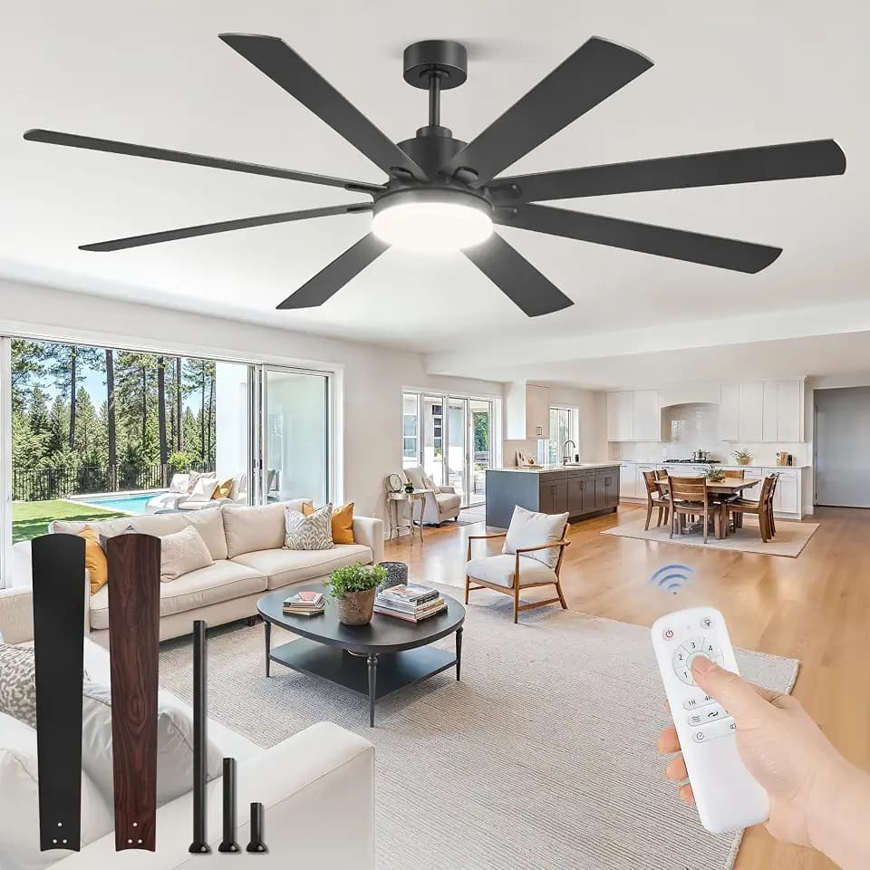 ZMISHIBO 72 Inch Large Ceiling Fan with Remote, Large LED Panel, Black