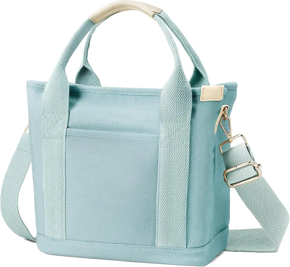 GEMIU Small Tote Purse Convertible Multi-Pocket Zipper Canvas Crossbody Tote Handbag with Detachable Shoulder Strap Blue
