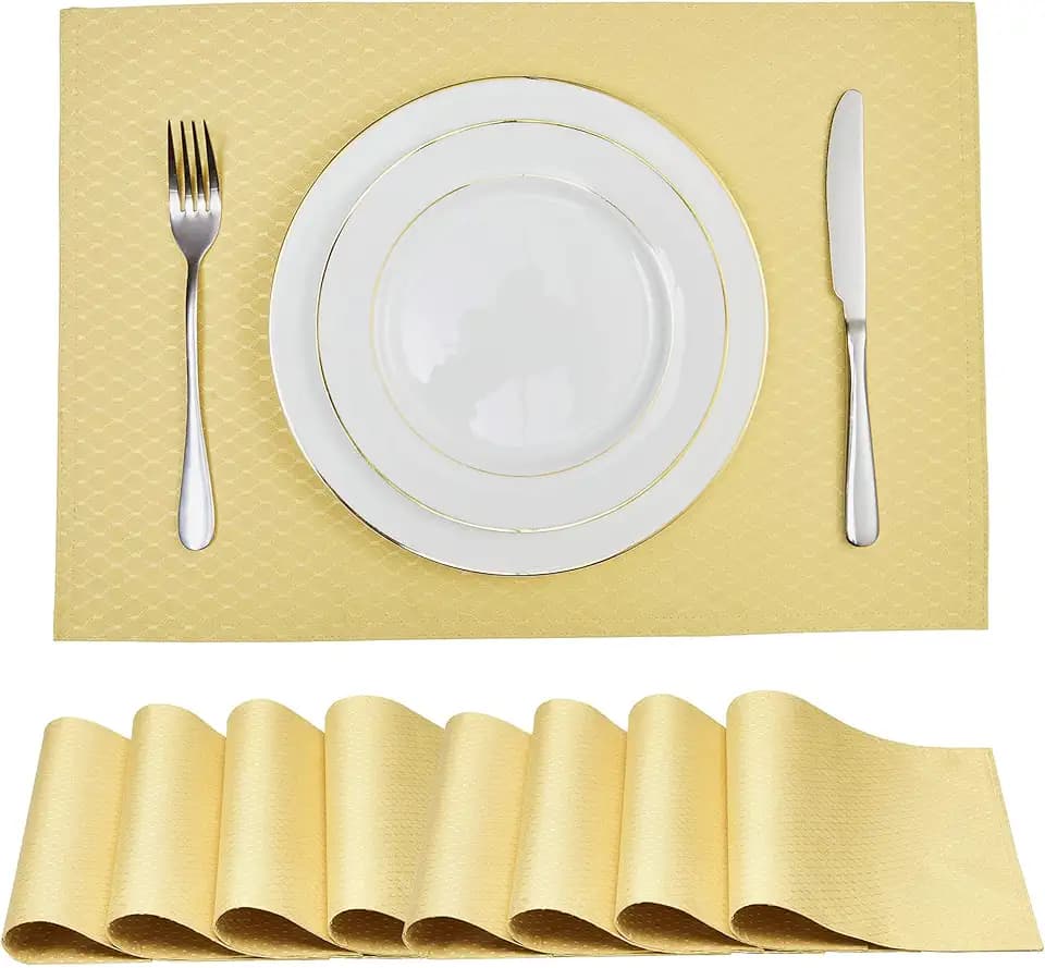 Gold 13x19 Rectangle Waterproof Polyester Place Mats Set of 8