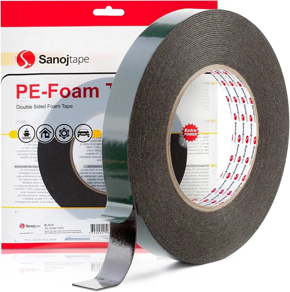 Doppelseitiges Klebeband Extra Stark Schwarz 19mm x 10m Universal Montageband 1mm Dicke Schaumstoff Karosseriekleber Tape Starker Kleber