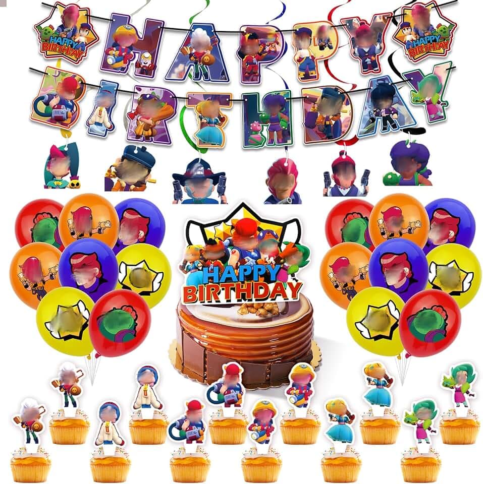 36 Stück Stars Geburtstagsdeko Set, Braw Stas Kindergeburtstag Deko, Cartoon Luftballons Geburtstag Dekoration Set für Kinder Jungen Mädchen Themenpartys Dekorationen