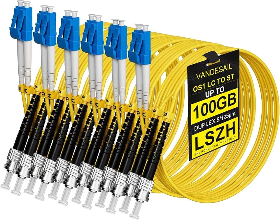 6 Pack LC to ST Fiber Patch Cable OS1, 2M(6.56FT) Single Mode Duplex