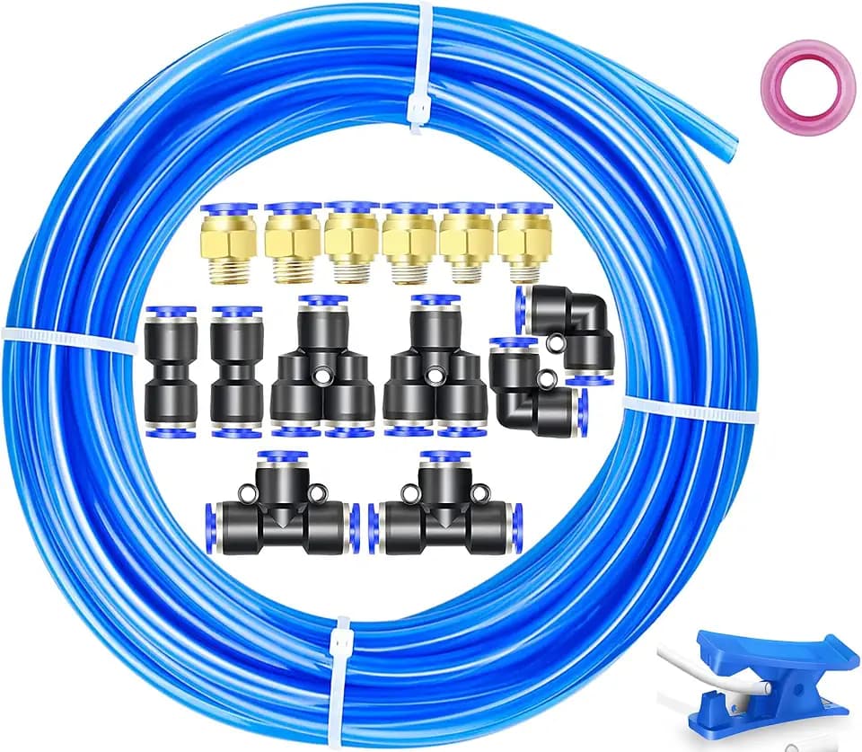 Blau 10M Polyurethanschlauch 8 mm Außendurchmesser X 5 mm Innendurchmesser PU-Luftschlauch mit 14 Verbindungssätzen und Schneider, flexibel und wetterfest