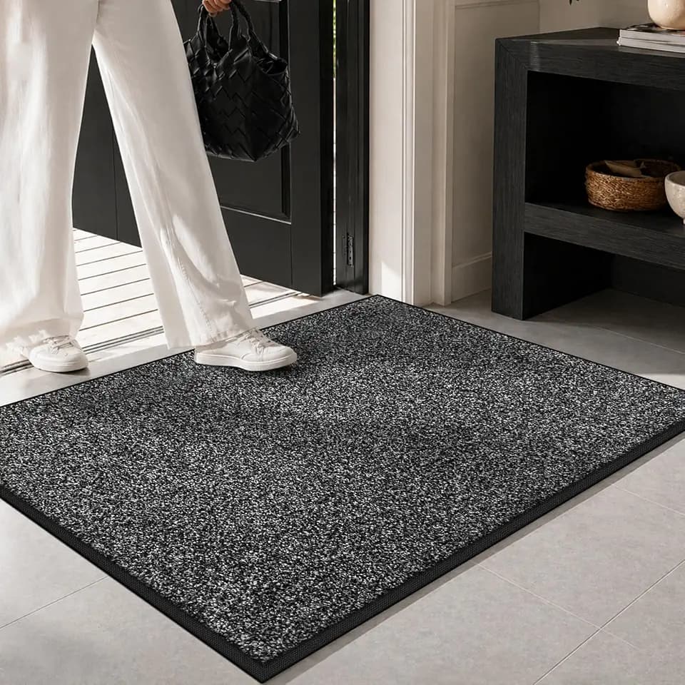 Mibao Super Absorbent Front Door Mat, 32" x 20", Non-Slip Washable Indoor Doormats, Low Profile Entryway Rug Outdoor, Dirt Resistant Welcome Mats for Front and Back Door Entrance, Grey