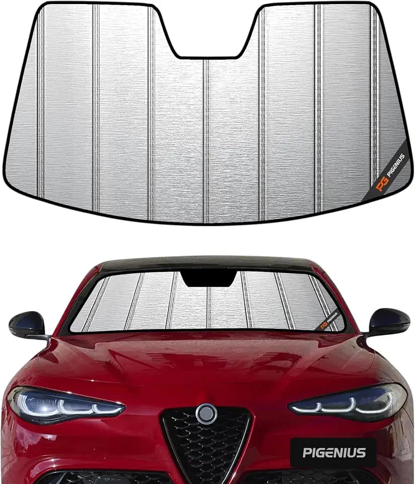 Pigenius Windshield Sun Shade for Alfa Romeo Giulia 2017-2026 (Sedan), Metallic Silver Finish