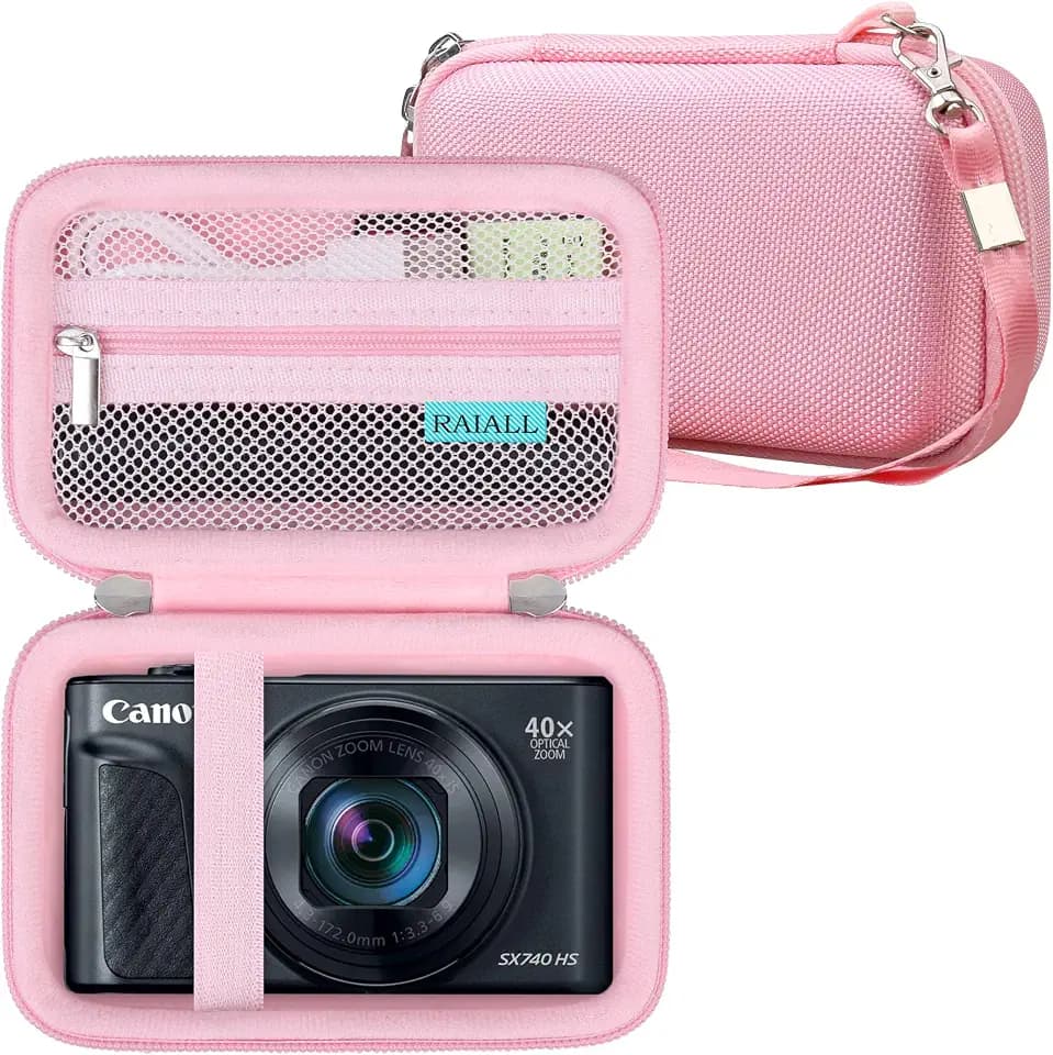 RAIALL Camera Case for Canon PowerShot SX740/ SX730/ SX720/ SX710/ SX620/ SX610 HS Digital Camera, SX740/ SX730 Vlogging Camera Travel Hard Bag, Mesh Pocket for Battery, SD Card and Cable, Pink